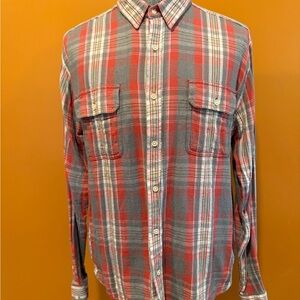 Lucky Brand Red and Gray ‘Hopsack’ Plaid Sport Shirt